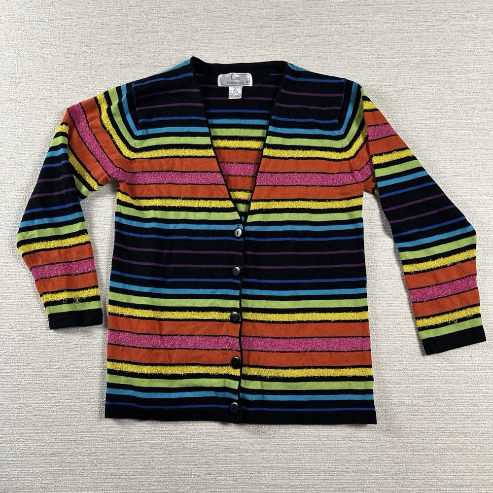 Dopamine Dressing Artsy Rainbow Striped Cardigan Boho Colorful Women's S Sweater